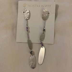 Kendra Scott silver earrings with purple and blue accents